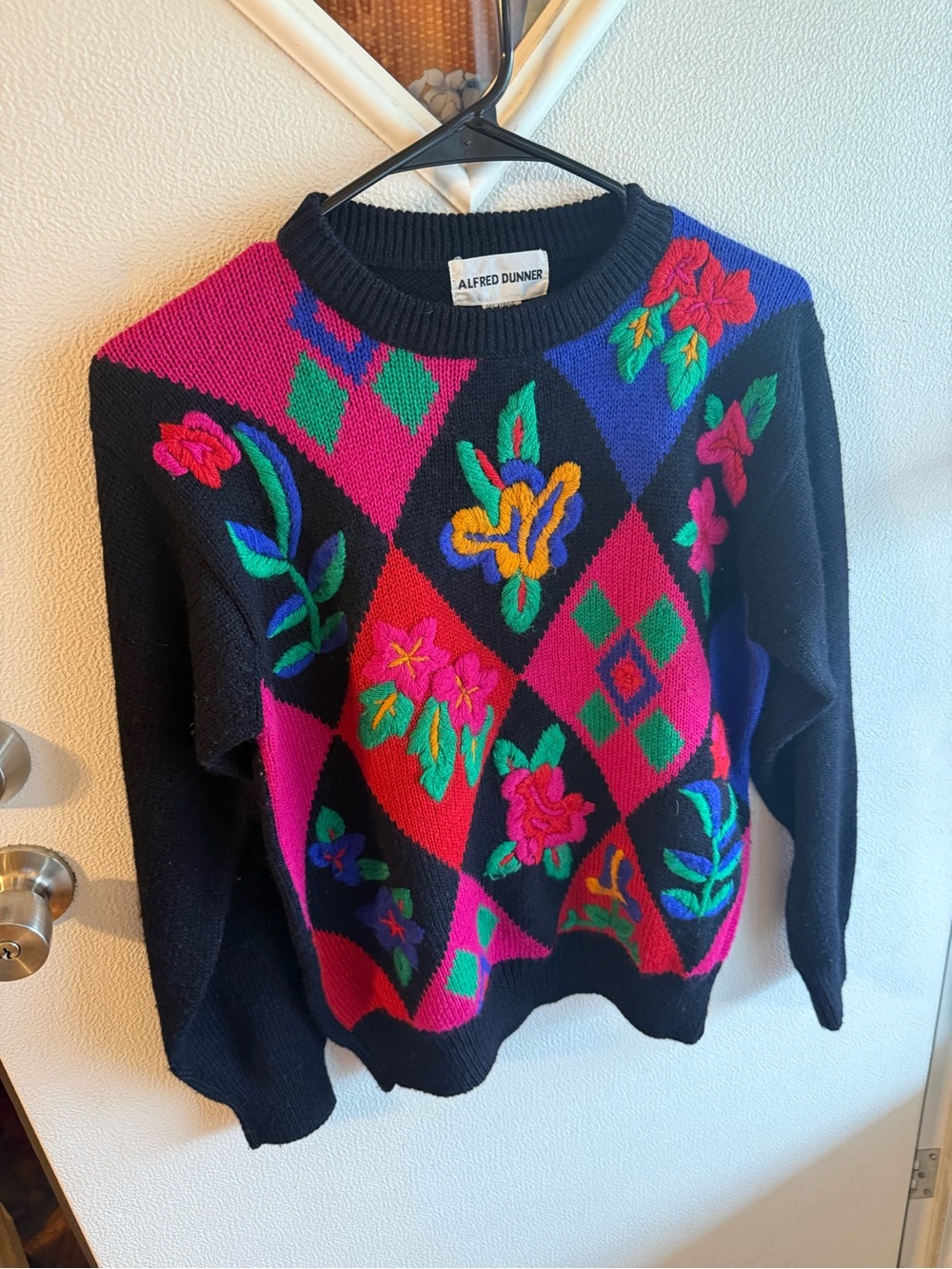 Alfred Dunner Vintage 80s/90s Embroidered Floral Argyle Pullover Grandmacore